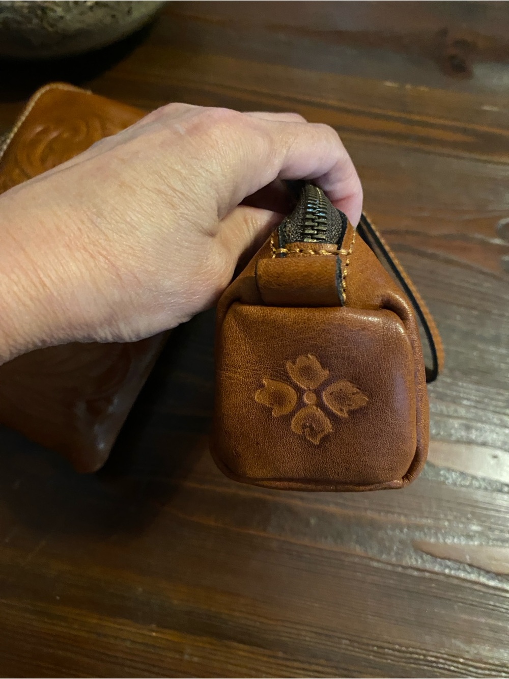PATRICIA NASH- 2 Embossed Brown Leather Wristlets, Clutch - Picture 10 of 16
